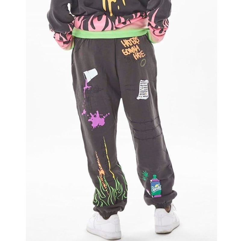 FNTY/Flying FLAME Sweat pants Faded Black | BIN