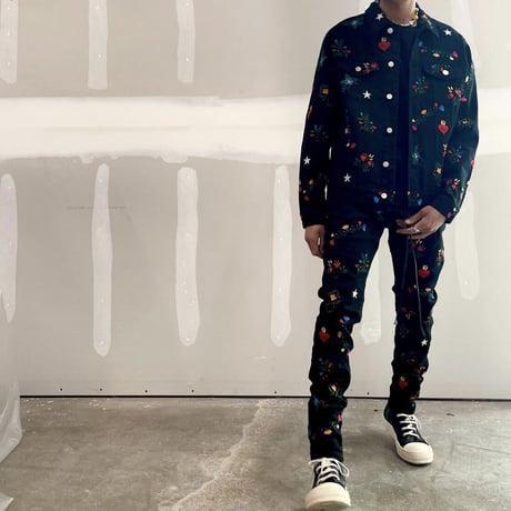 LIFTED UNCHORS/Flower  Denim jacket BLACK
