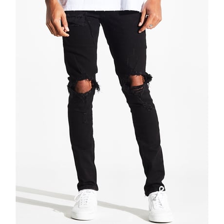Crysp Denim/Black Dameged denim