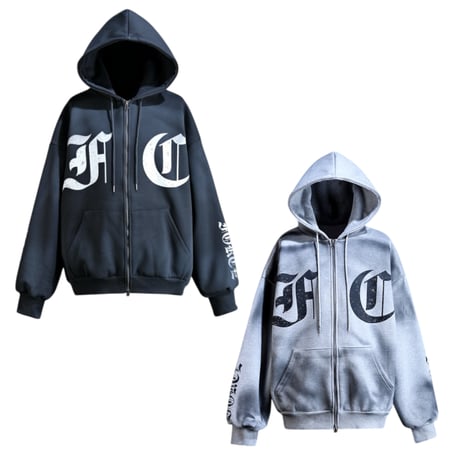 Spray Art Zip Hoodie(SET UP)  BLACK/GRAY