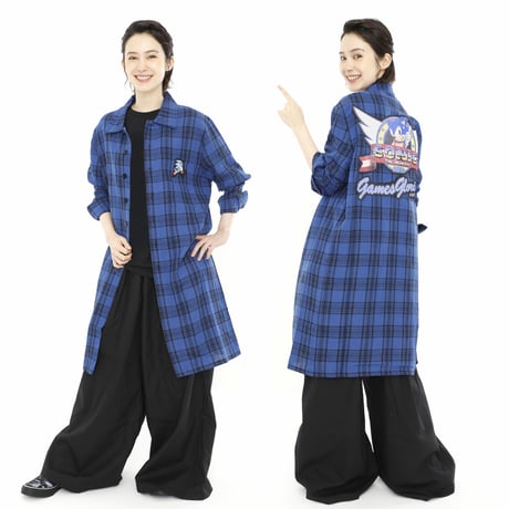 SONIC THE HEDGEHOG  プラッド ロングシャツコート