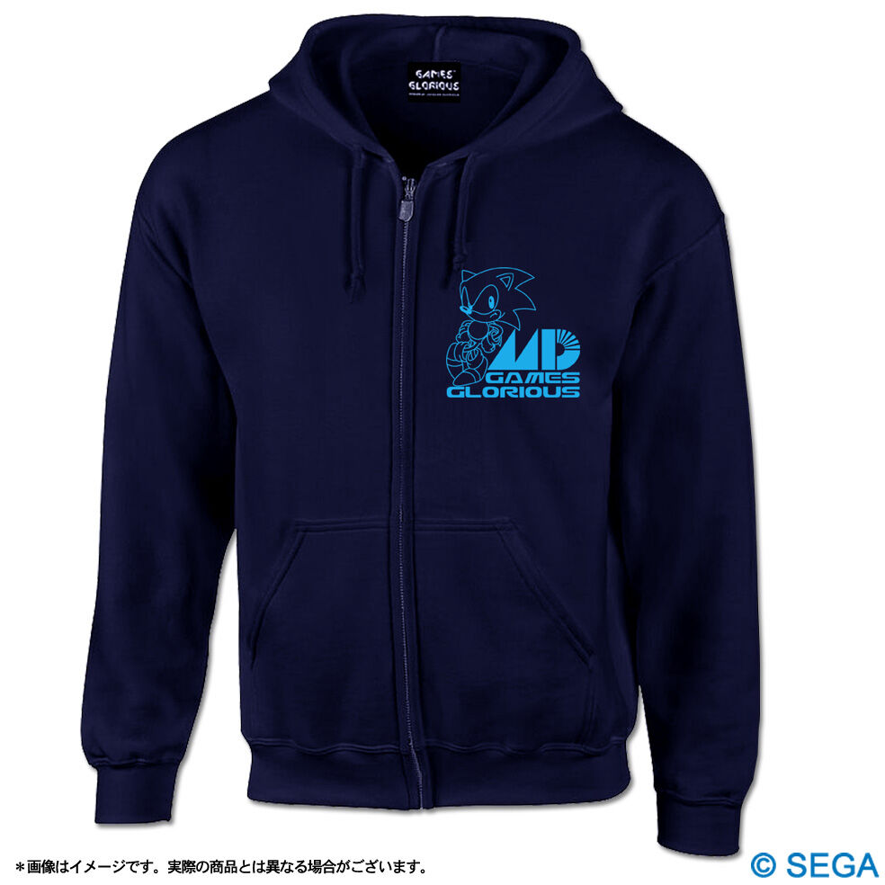 限定】SONIC x MEGA DRIVE ジップアップパーカー 黒/紺 | games-g