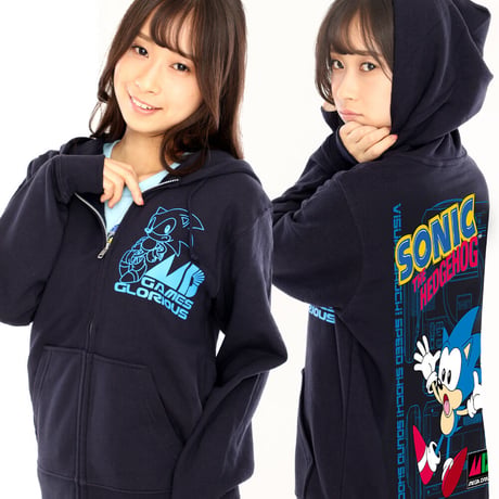 【限定】SONIC x MEGA DRIVE ジップアップパーカー 黒/紺
