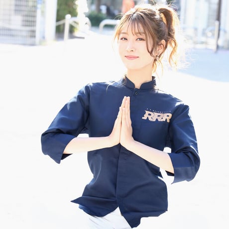 RRR クルタ風スタンドカラーシャツ -ネイビー-