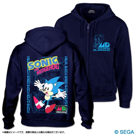 【限定】SONIC x MEGA DRIVE ジップアップパーカー 黒/紺