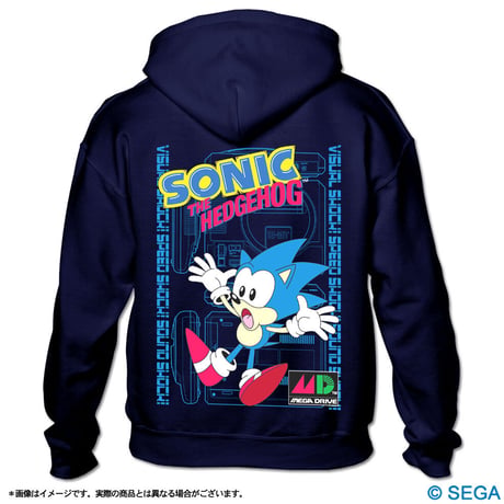 【限定】SONIC x MEGA DRIVE ジップアップパーカー 黒/紺