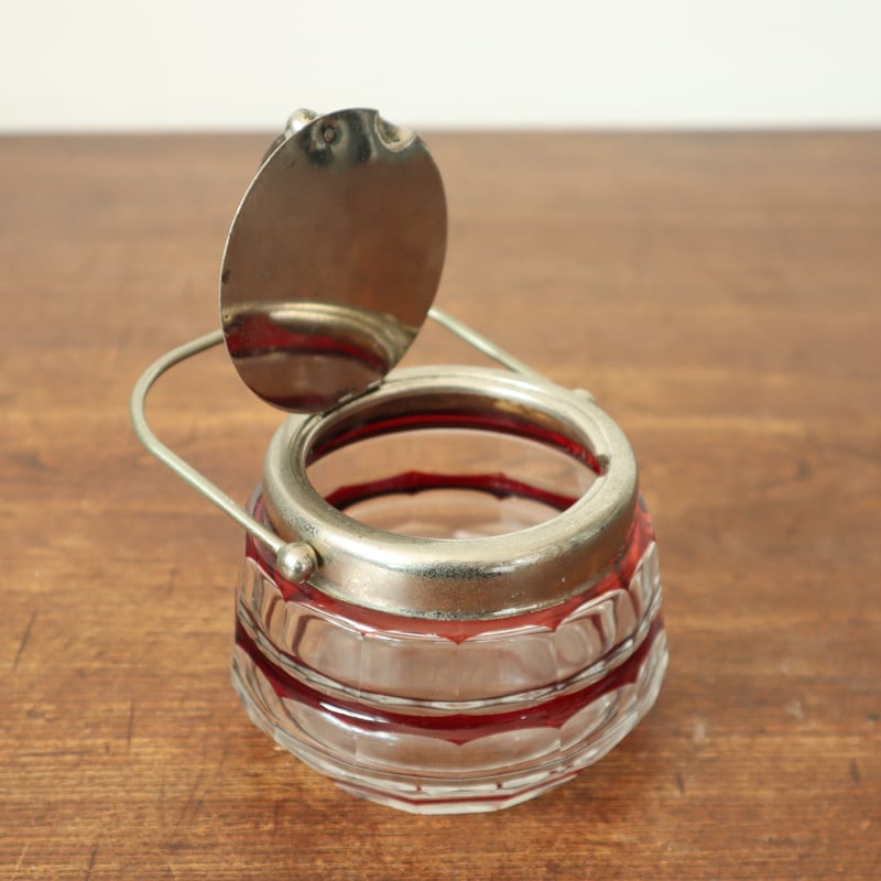 レトロガラス シュガーポット 赤被切子 | 古道具 イエノコモノ