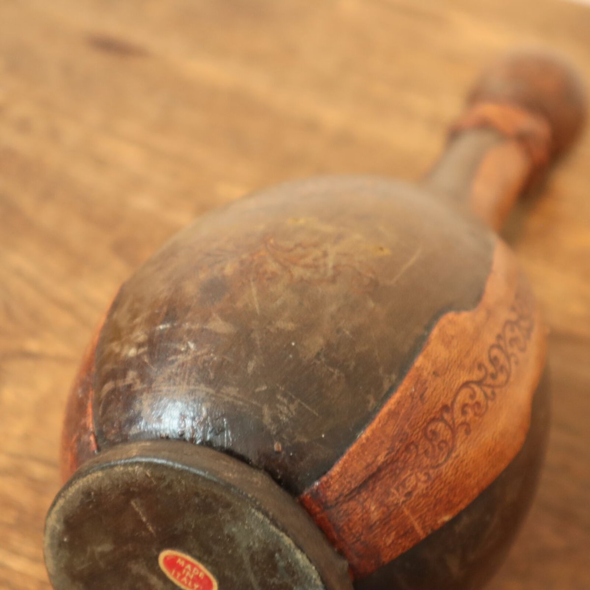 イタリア製瓶ビン革張り皮ヴィンテージレトロ酒瓶インテリア