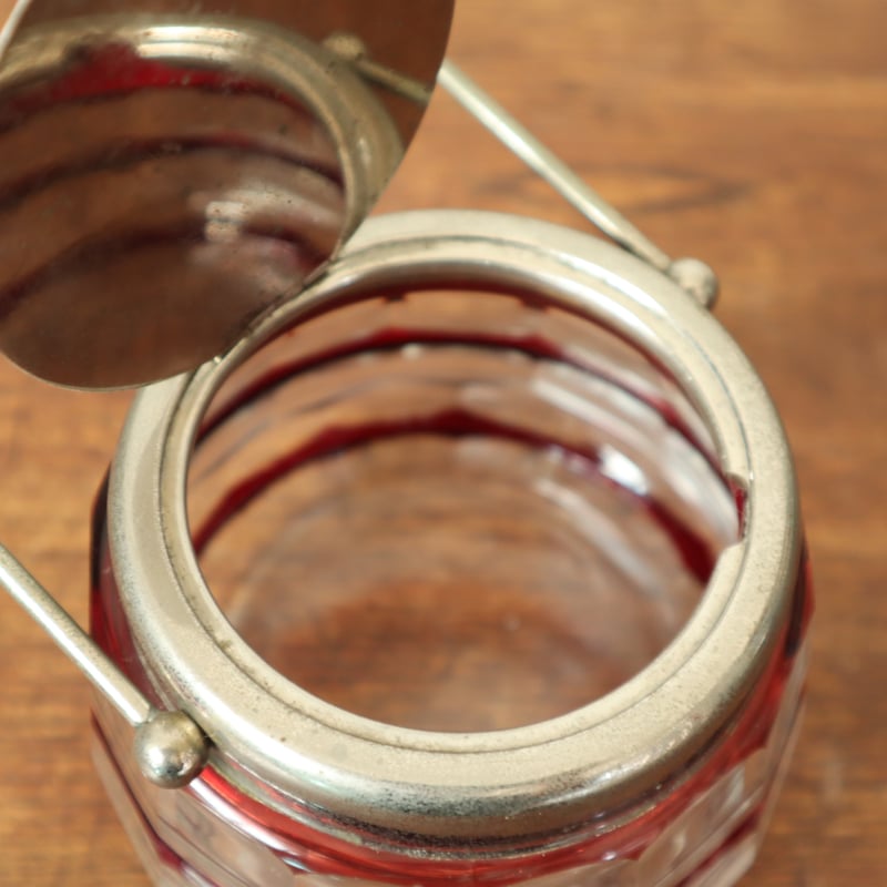 レトロガラス シュガーポット 赤被切子 | 古道具 イエノコモノ