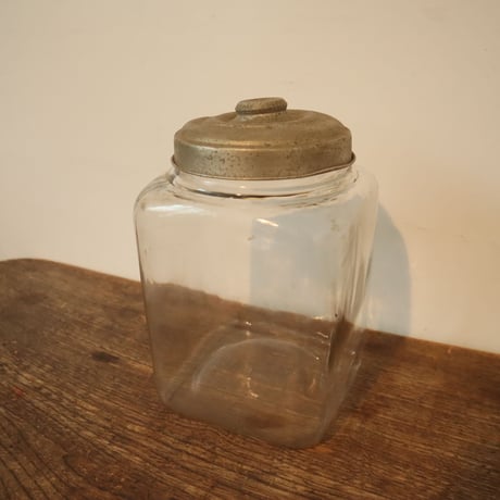 アルミ蓋の硝子瓶  四角ガラスジャー 保存瓶 / ie22_248