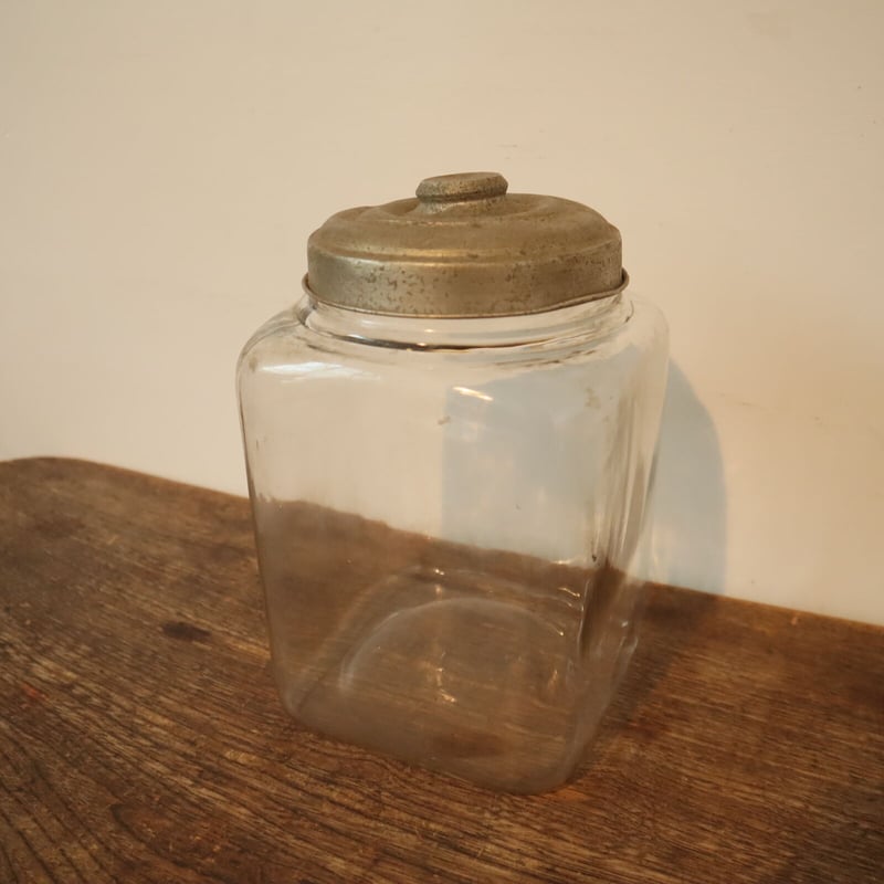 アルミ蓋の硝子瓶 四角ガラスジャー 保存瓶 / ie22_248 | 古道具 