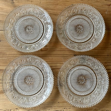 昭和レトロなデザインガラスプレート 4枚セット | 古道具 イエノコモノ
