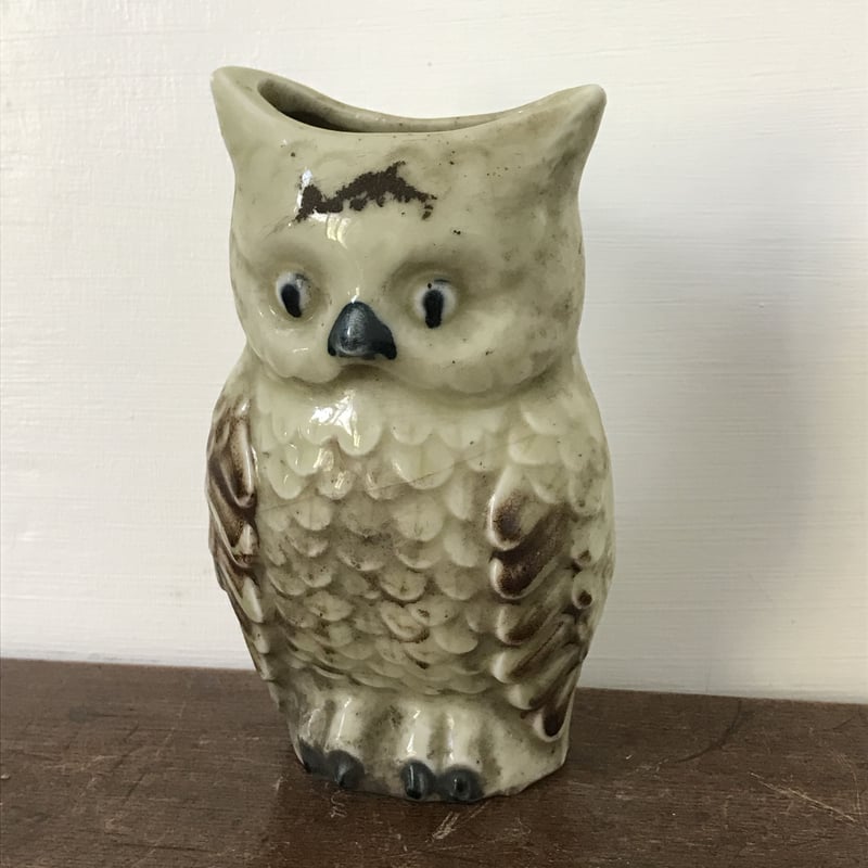 レトロな陶器製 ミミズクの壁掛け / ie22_142 | 古道具 イエノコモノ