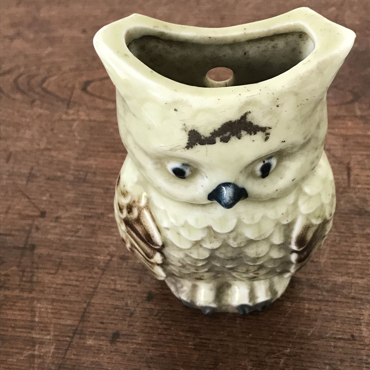 レトロな陶器製 ミミズクの壁掛け / ie22_142 | 古道具 イエノコモノ