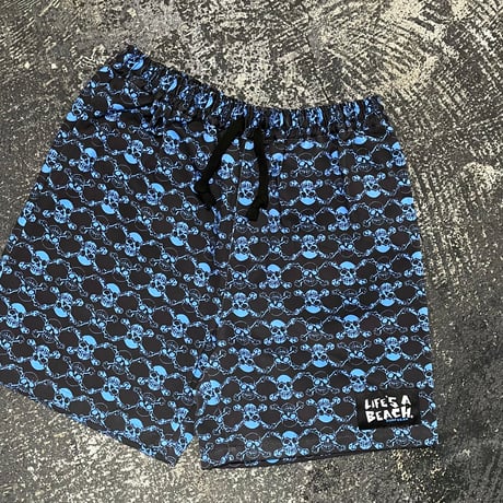 【 LIFE’S A BEACH 】“SKULLS” SHORTS ( BLACK × BLUE )