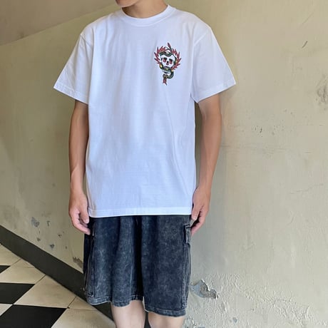 【 LONG SET × SCUMBOY 】LSD-130 "SKULL & SNAKE" S/S T-SHIRT ( WHITE )