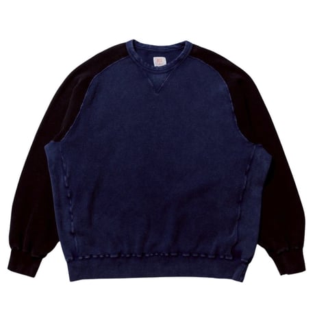 【 IMPRESTORE 】Sully - Faded Vintage Dye Thermal Long Tee ( BLACK × NAVY )