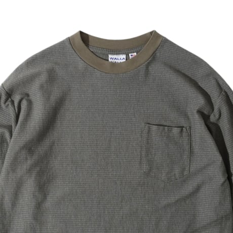 【 WALLA WALLA SPORT 】U.S. MADE JACQUARD STRIPE POCKET TEE ( OLIVE )