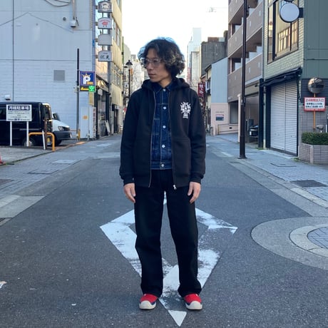 【 LONG SET ORIGINAL 】LSD-090 "DOG TOWN" ZIP-UP HOODIE ( BLACK )