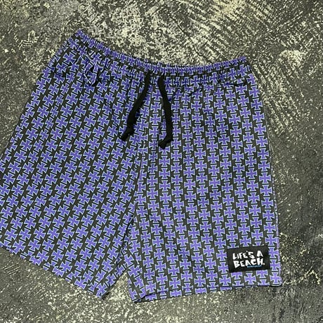 【 LIFE’S A BEACH 】“CROSS” SHORTS ( BLACK × PURPLE )