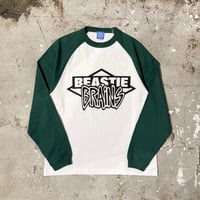 【 LONG SET ORIGINAL 】LSD-105 OFFICIAL BOOTLEG “BEASTIE BRAINS” RAGLAN L/S T-SHIRT ( GREEN × WHITE )