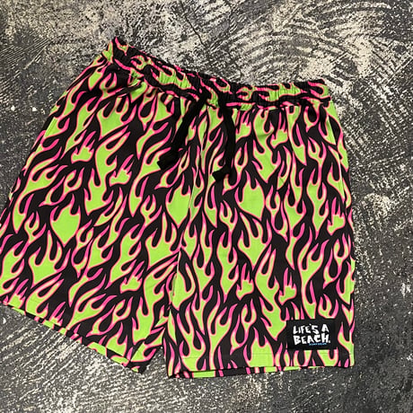 【 LIFE’S A BEACH 】“FLAME” SHORTS ( BLACK × GREEN )