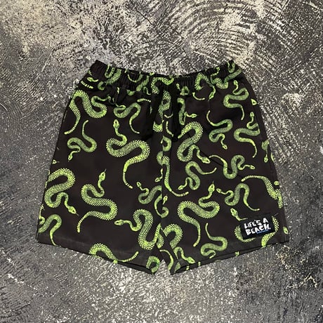 【 LIFE’S A BEACH 】“SNAKE” SHORTS ( BLACK × GREEN )