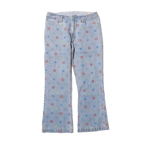【 IMPRESTORE 】Barnes.FW - Flower Pattern Denim Frisco Flared Pants ( SMOKE BLUE )