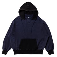 【 IMPRESTORE 】McClure - Faded Vintage Dye Thermal Retrofit Hoodie ( BLACK × NAVY )