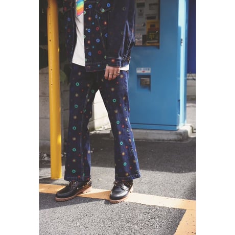 【 IMPRESTORE 】Barnes.FW - Flower Pattern Denim Frisco Flared Pants ( VINTAGE WASH )