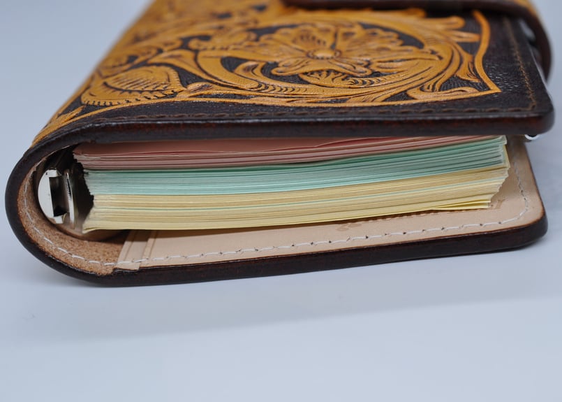 手彫り革手帳　フルカービングシステム手帳 ☆送料無料☆手彫り☆カービングシステム手帳☆バイブルサイズ☆リング