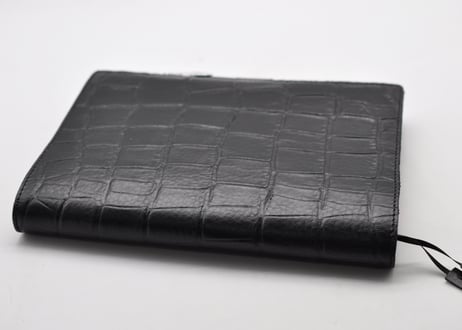 ★送料込み★革手帳カバー★A5サイズ（ほぼ日手帳カズン、NOLTY A5 ウィークリーなど）★クロコ型押し牛革（ブラック）★