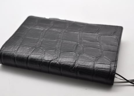 ★送料込み★手帳（ノート）本革カバー★B6サイズ★クロコ型押し牛革（ブラック）★