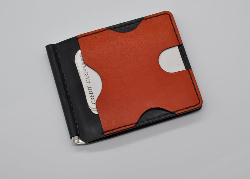 GLEN レザー マネークリップ 黒/オレンジ ☆送料無☆マネークリップ☆牛革(バイカラー)☆ | Leather Art KOKOPELLI
