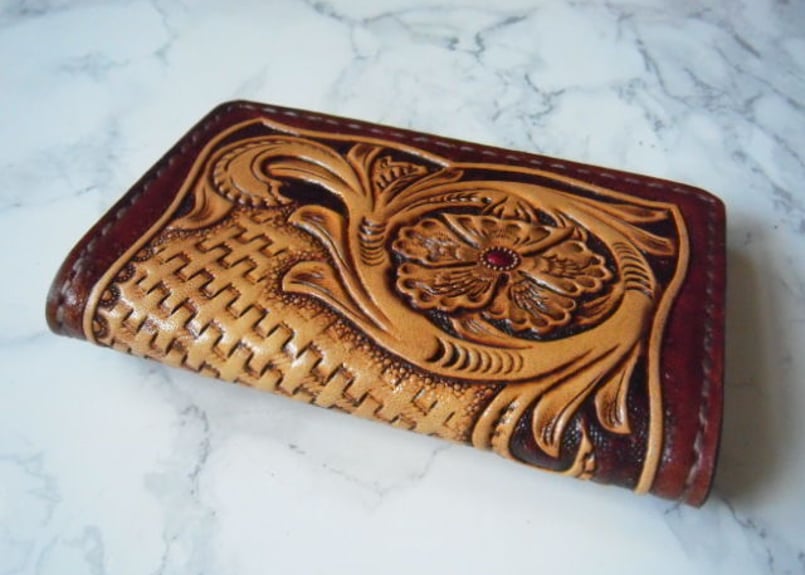 【手彫り】シェリダンスタイル レザーカービングケース　 本革 多用途　牛革 手彫り】シェリダンスタイル レザーカービングケース 本革 多用途 牛革