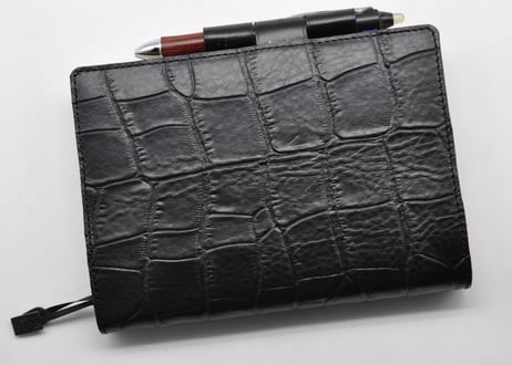 ★送料込み★手帳（ノート）本革カバー★B6サイズ★クロコ型押し牛革（ブラック）★