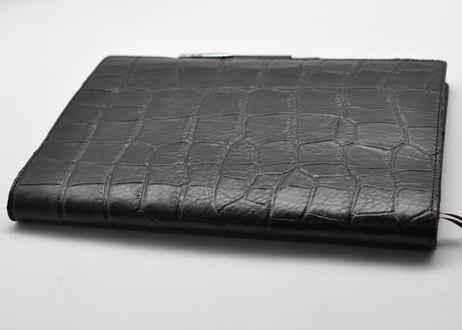★送料込み★手帳（ノート）カバー★正規B5サイズ★クロコ型押し牛革（黒）★