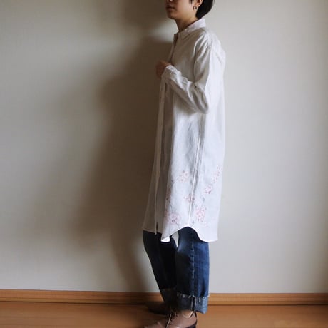リネン・シャツワンピース　白＜桜＞