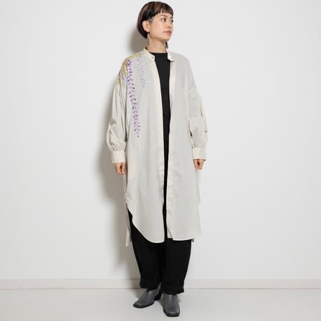 手描き藤柄ソフトワッシャー・ロングブラウス