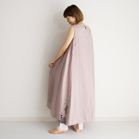 ロングワンピース　くすみピンク　海中植物