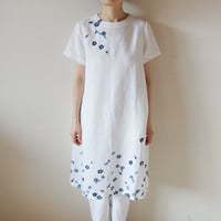 リネン・半袖ワンピース　白＜青梅＞