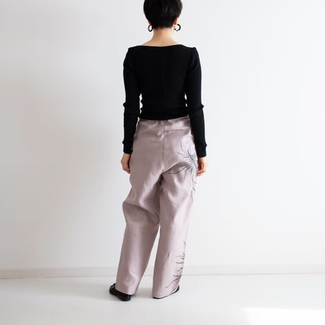 リネンテーパードパンツ　墨乱菊