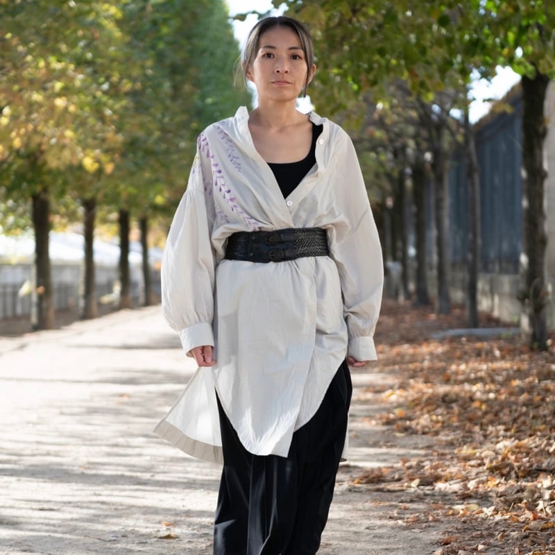 手描き藤柄ソフトワッシャー・ロングブラウス | akkaの手描き服