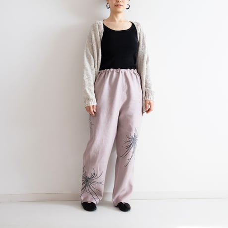リネンテーパードパンツ　墨乱菊