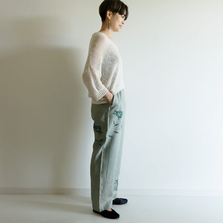 リネンテーパードパンツ　更紗・牡丹