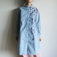 シャツワンピース　ギンガムチェック水色　＜枝垂れ梅＞