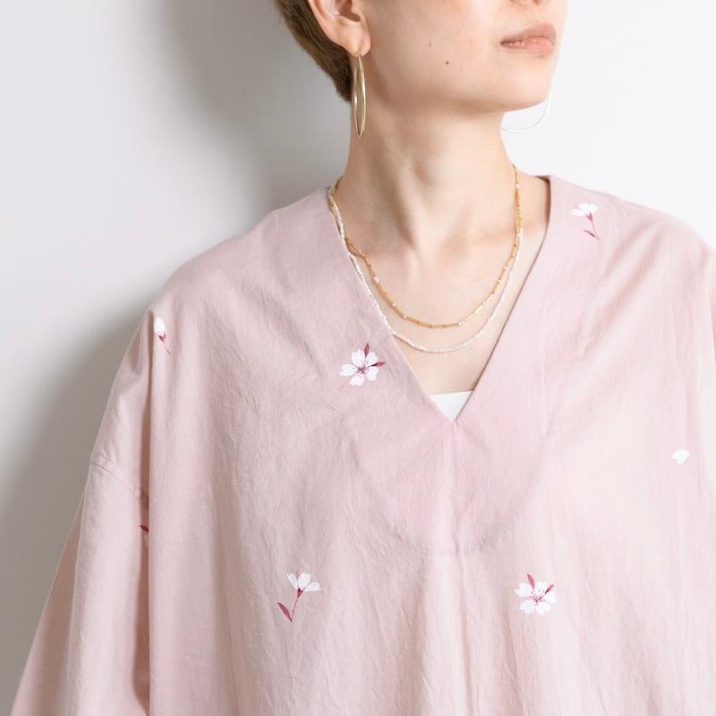 ゆったりカフタンワンピース・手描き・桜 | akkaの手描き服