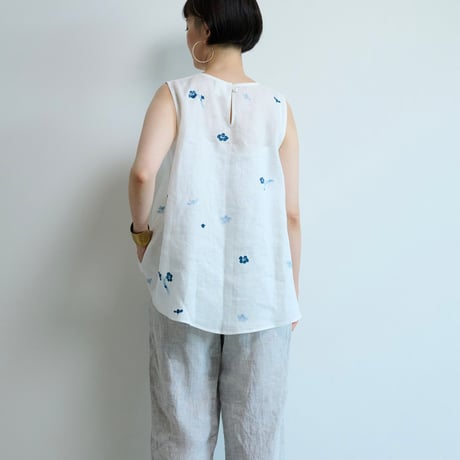 ノースリーブブラウス　藍色梅
