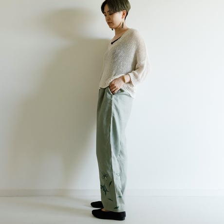 リネンテーパードパンツ　更紗・牡丹