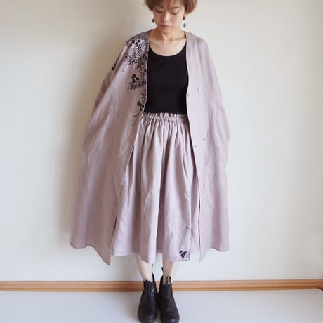 リネン・羽織り　くすみピンク　＜海中植物＞